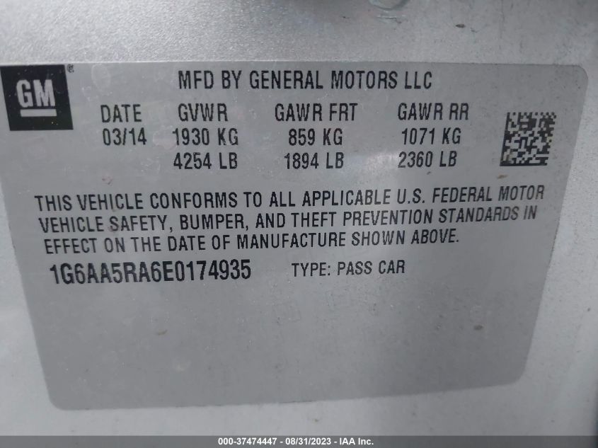 2014 CADILLAC ATS - 1G6AA5RA6E0174935