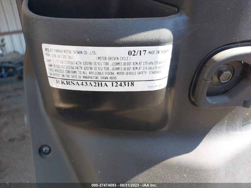 2017 YAMAHA YW50 F - RKRSA43A2HA124318