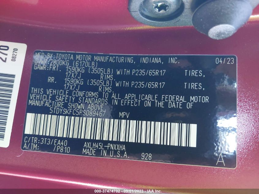2023 TOYOTA SIENNA XLE - 5TDYSKFC5PS089467