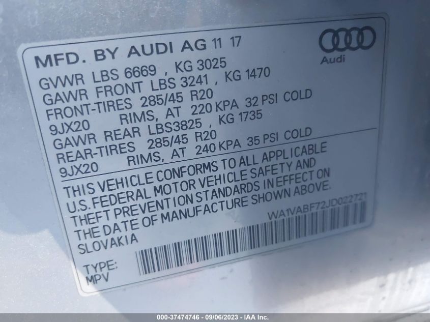 2018 AUDI Q7 PRESTIGE - WA1VABF72JD022721
