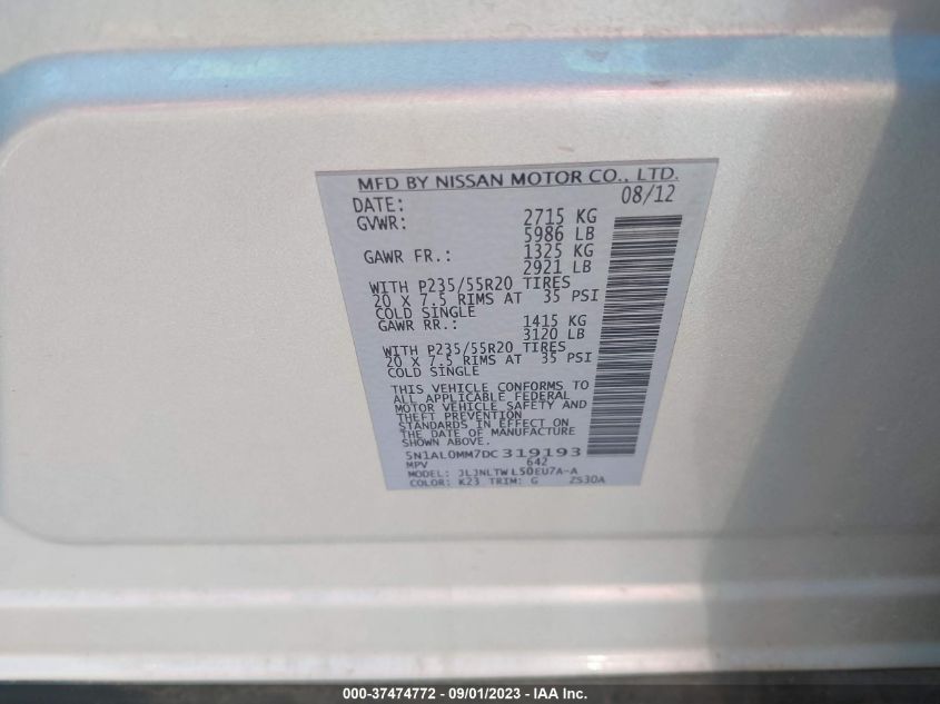 2013 INFINITI JX 5N1AL0MM7DC319193