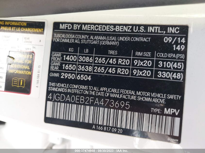 2015 MERCEDES-BENZ M-CLASS ML 250 BLUETEC - 4JGDA0EB2FA473695