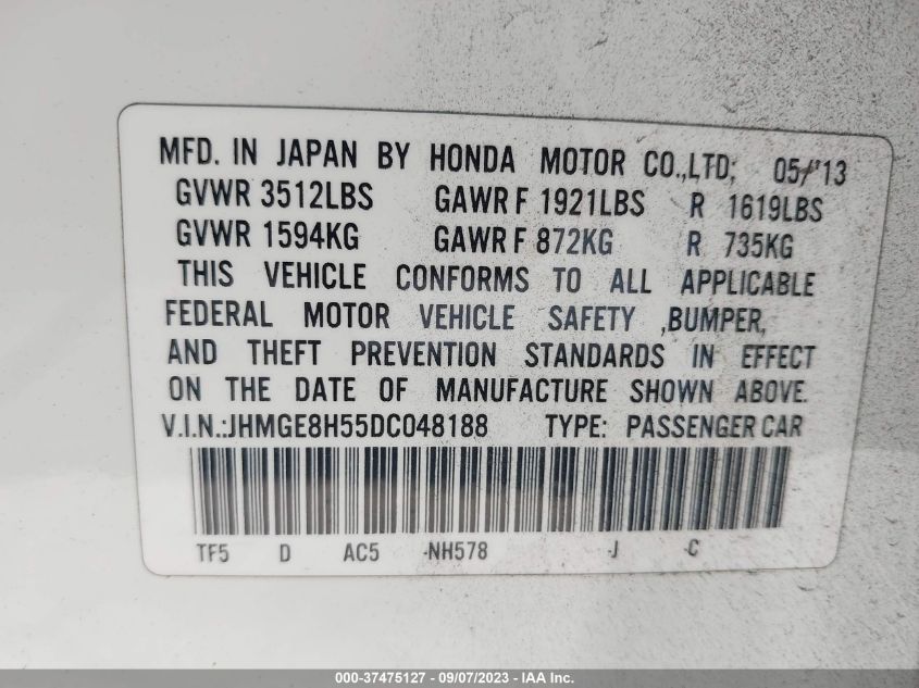 2013 HONDA FIT SPORT - JHMGE8H55DC048188