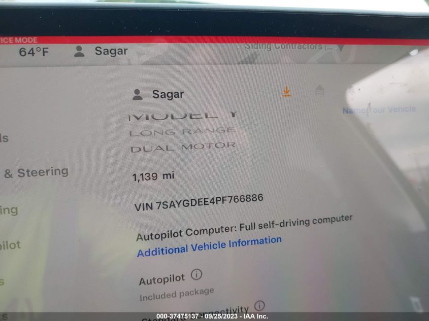 2023 TESLA MODEL Y - 7SAYGDEE4PF766886