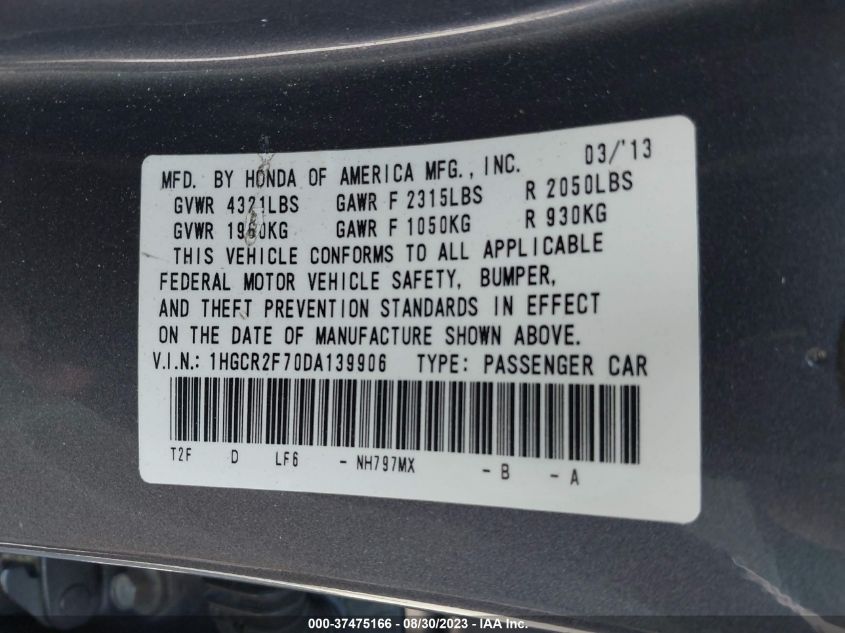 2013 HONDA ACCORD EX - 1HGCR2F70DA139906