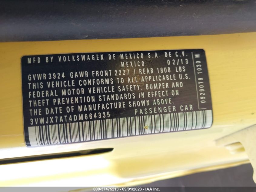 2013 VOLKSWAGEN BEETLE COUPE 2.5L - 3VWJX7AT4DM664335