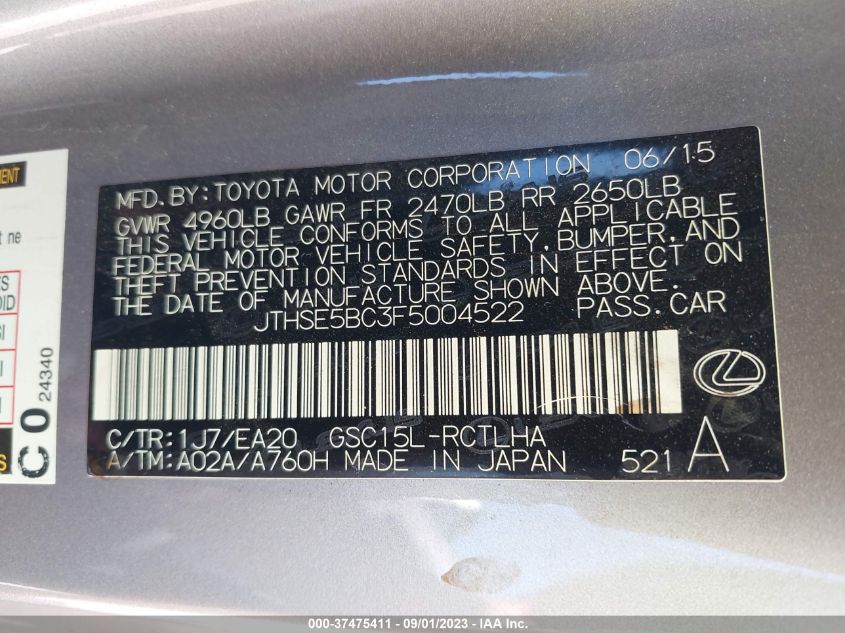 2015 LEXUS RC 350 - JTHSE5BC3F5004522