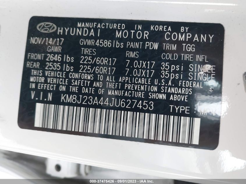 2018 HYUNDAI TUCSON SE - KM8J23A44JU627453