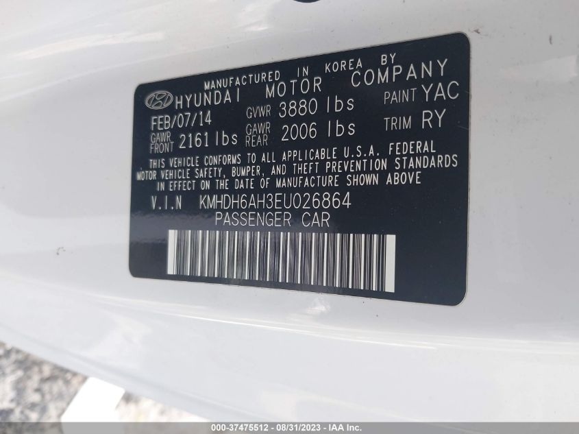 2014 HYUNDAI ELANTRA COUPE - KMHDH6AH3EU026864