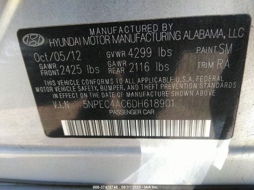 2013 HYUNDAI SONATA SE - 5NPEC4AC6DH618901