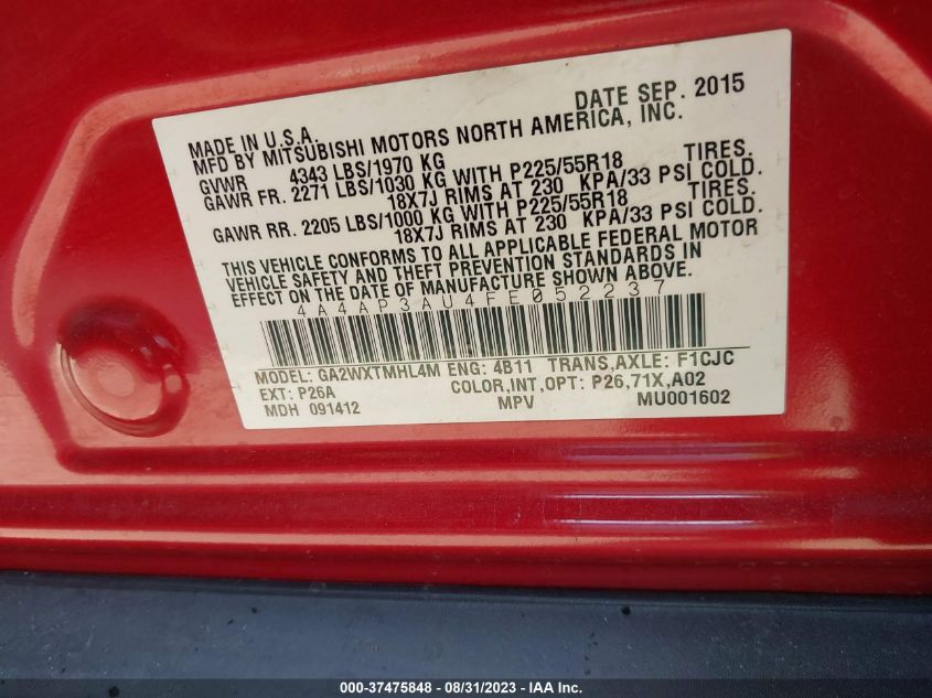 2015 MITSUBISHI OUTLANDER SPORT ES - 4A4AP3AU4FE052237