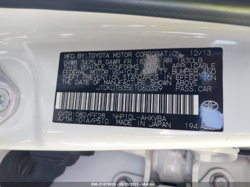 2014 TOYOTA PRIUS C ONE/THREE/TWO/FOUR - JTDKDTB35E1060329