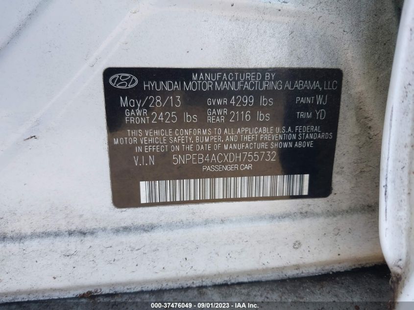 2013 HYUNDAI SONATA GLS - 5NPEB4ACXDH755732