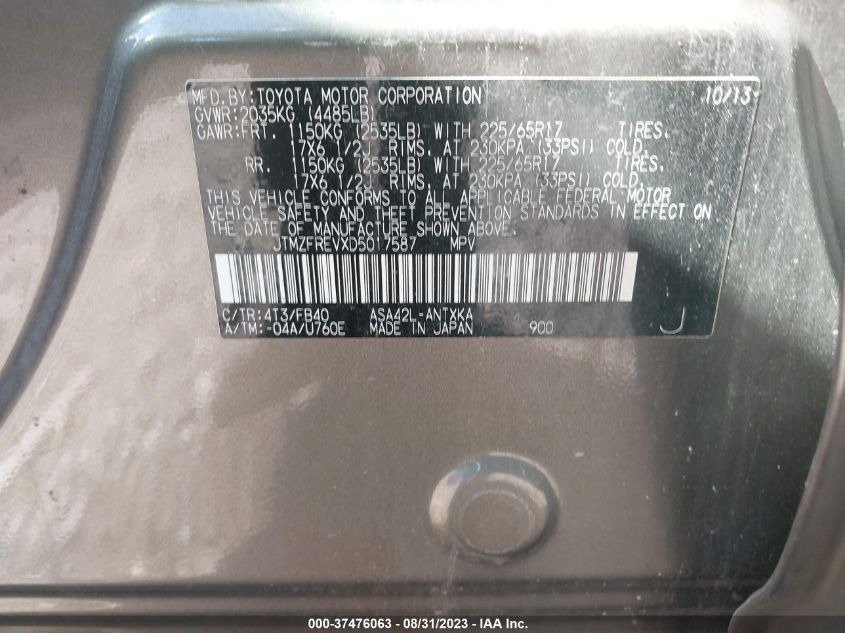 2013 TOYOTA RAV4 LE - JTMZFREVXD5017587