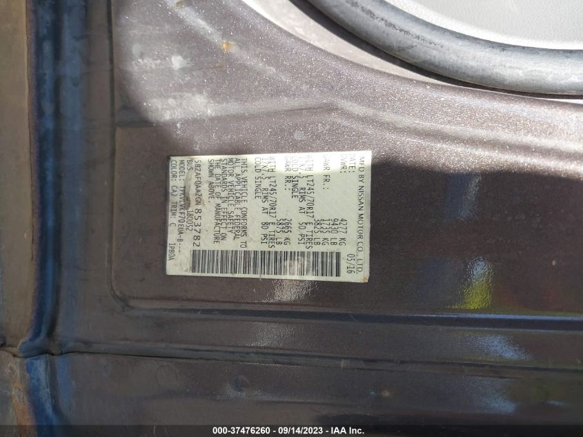 2016 NISSAN NVP SL 5BZAF0AA2GN853782