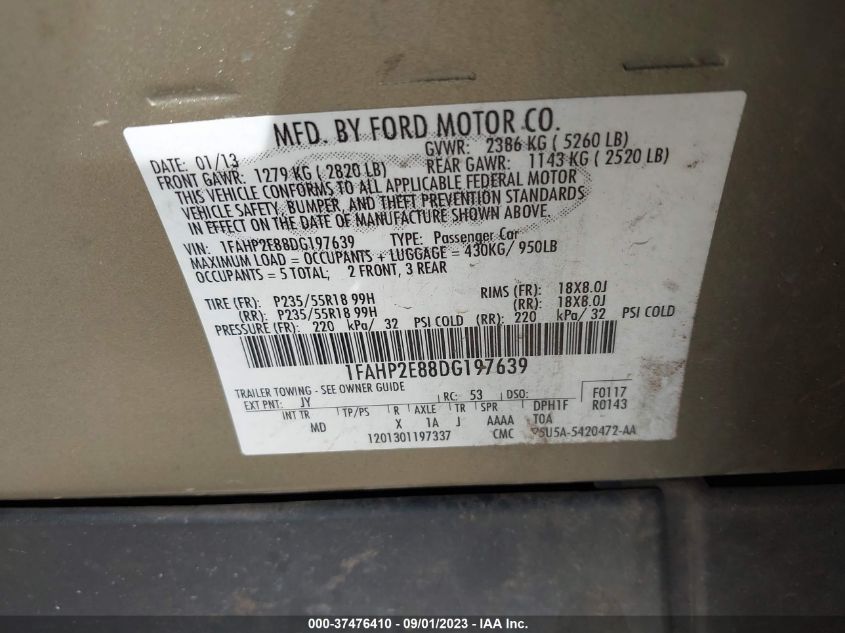 2013 FORD TAURUS SEL - 1FAHP2E88DG197639