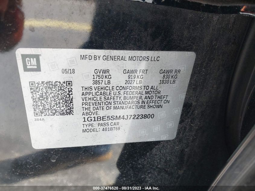 2018 CHEVROLET CRUZE LT - 1G1BE5SM4J7223800