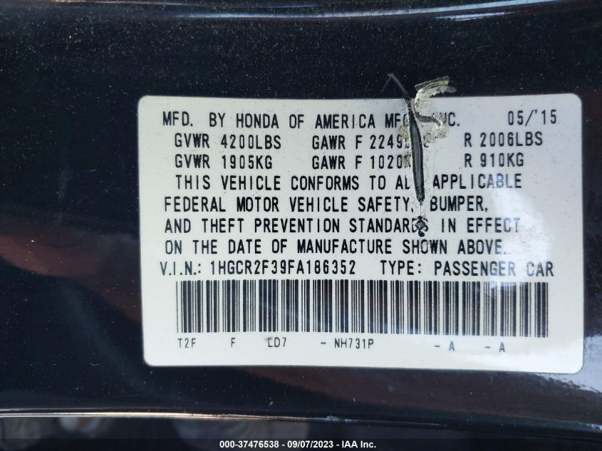 2015 HONDA ACCORD SEDAN LX - 1HGCR2F39FA186352