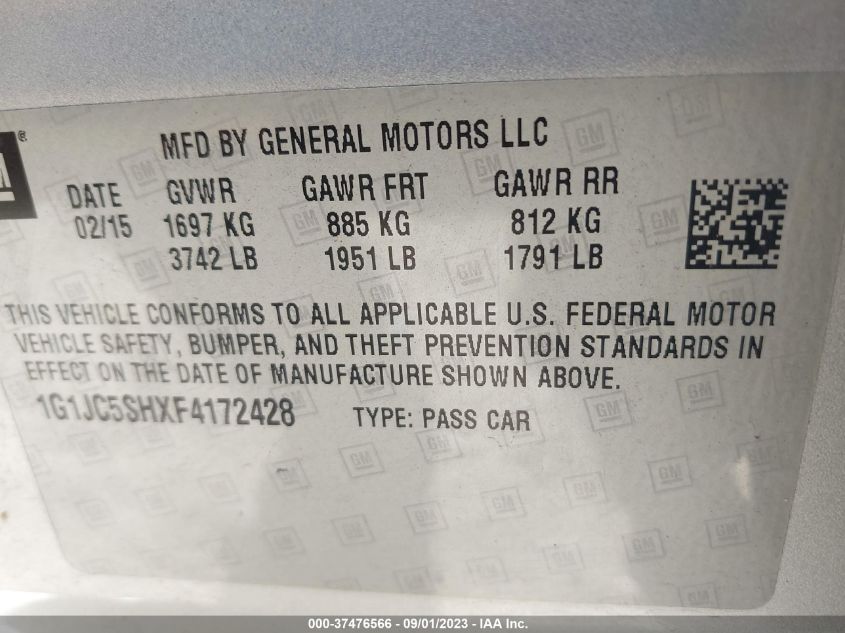 2015 CHEVROLET SONIC LT - 1G1JC5SHXF4172428