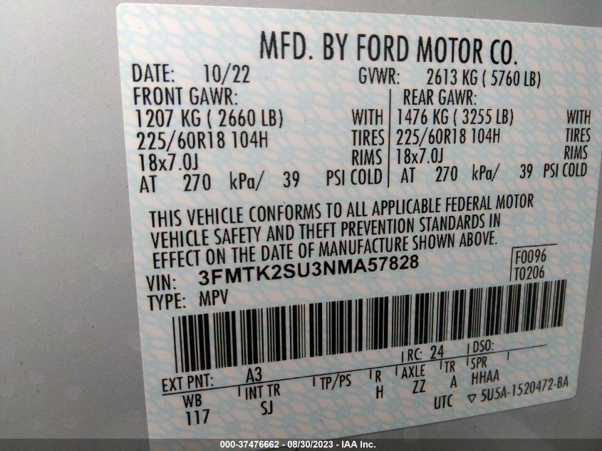 2022 FORD MUSTANG MACH-E CALIFORNIA ROUTE 1 3FMTK2SU3NMA57828