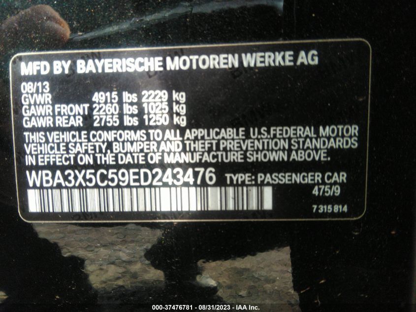 2014 BMW 3 SERIES GRAN TURISMO 328I XDRIVE - WBA3X5C59ED243476