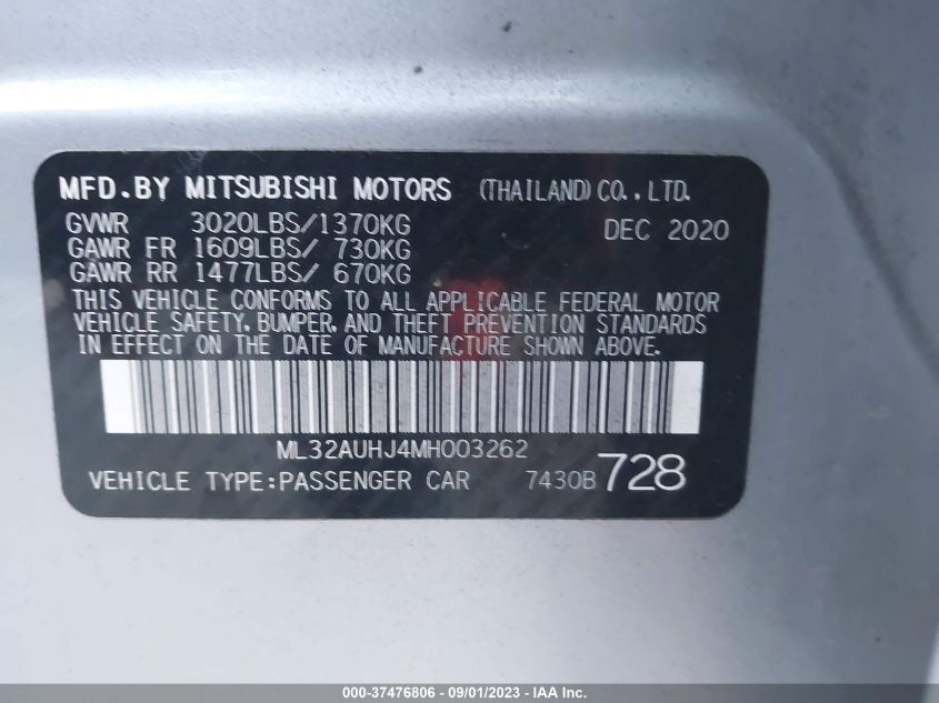 2021 MITSUBISHI MIRAGE ES/LE/CARBONITE EDITION - ML32AUHJ4MH003262