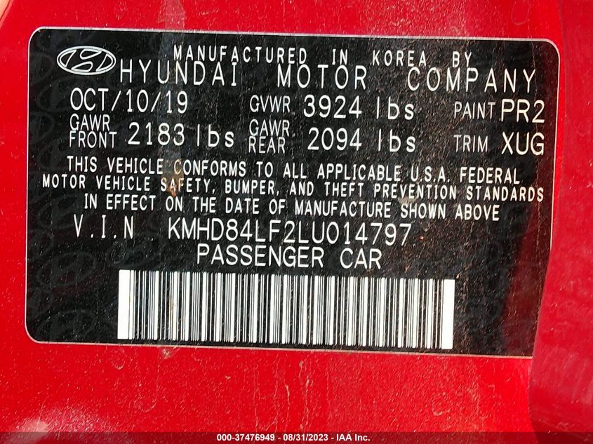 2020 HYUNDAI ELANTRA SEL - KMHD84LF2LU014797