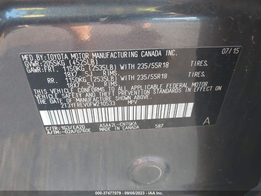 2015 TOYOTA RAV4 LIMITED - 2T3YFREV0FW210533