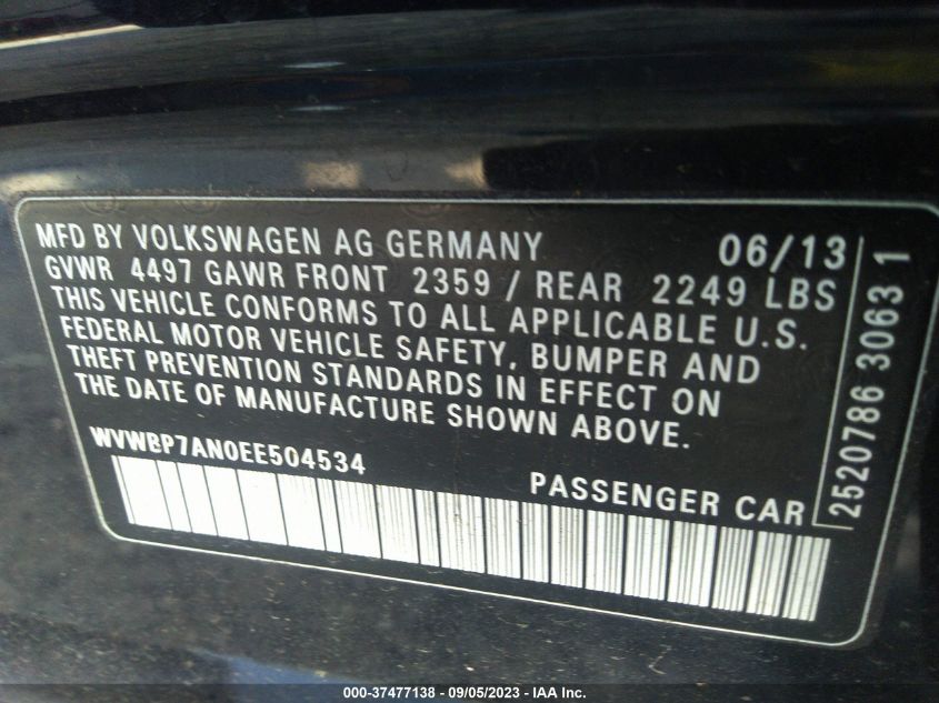 2014 VOLKSWAGEN CC SPORT - WVWBP7AN0EE504534
