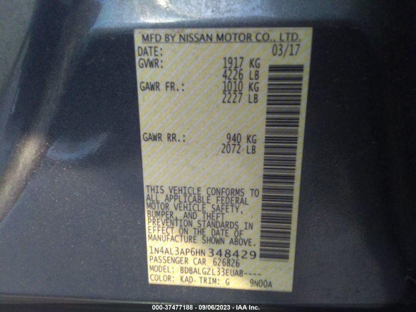 2017 NISSAN ALTIMA 2.5 S - 1N4AL3AP6HN348429