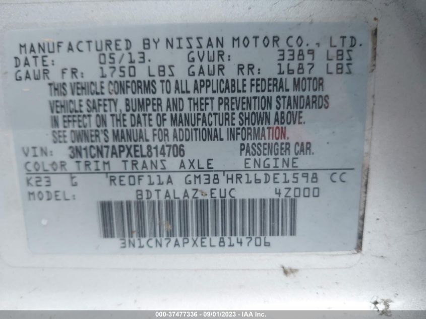 2014 NISSAN VERSA S PLUS - 3N1CN7APXEL814706