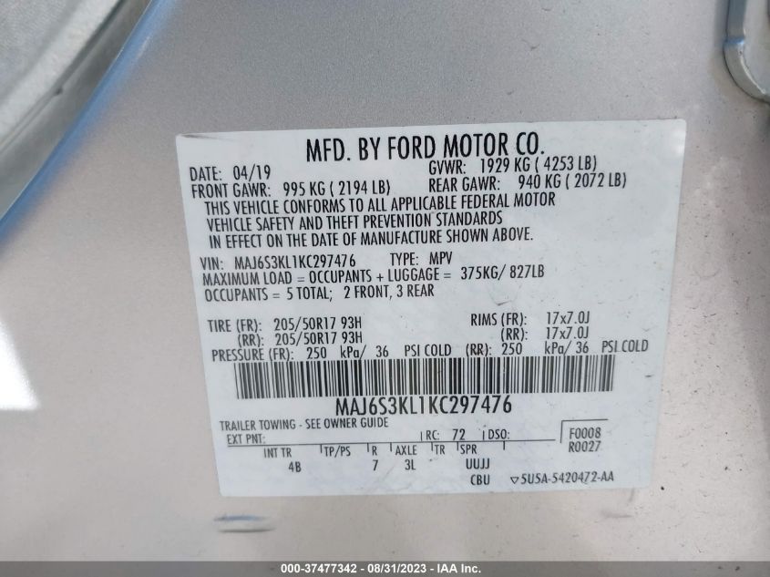 2019 FORD ECOSPORT TITANIUM - MAJ6S3KL1KC297476