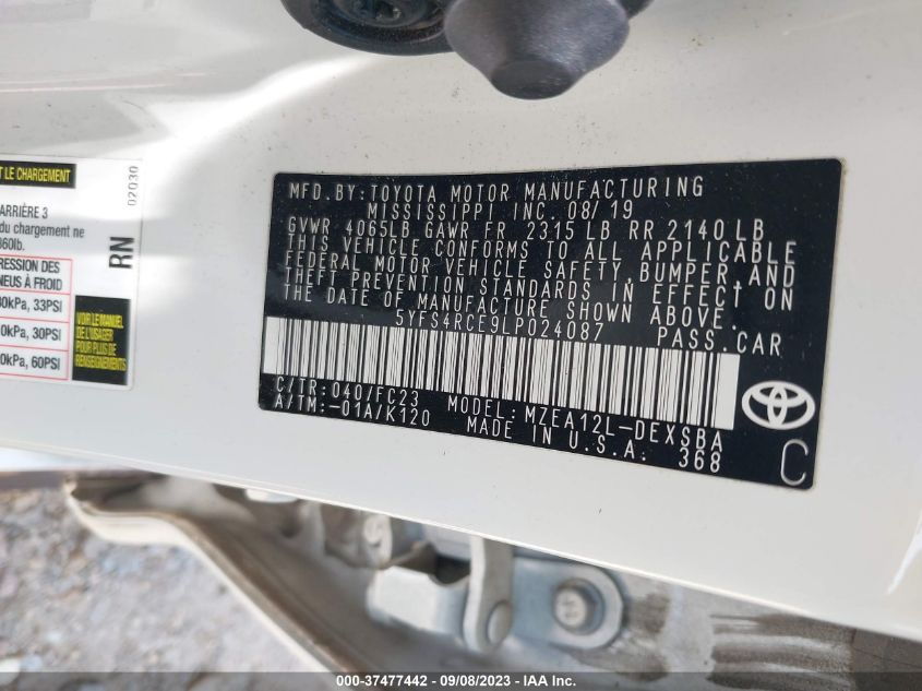 2020 TOYOTA COROLLA SE/NIGHT SHADE - 5YFS4RCE9LP024087