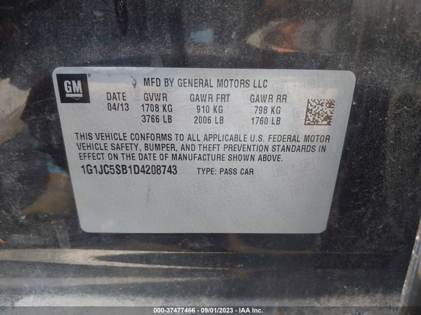 2013 CHEVROLET SONIC LT - 1G1JC5SB1D4208743