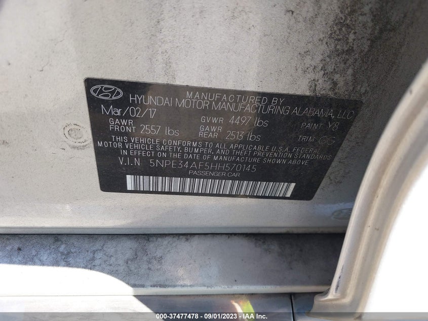 VIN 5NPE34AF5HH570145 2017 HYUNDAI SONATA SPORT