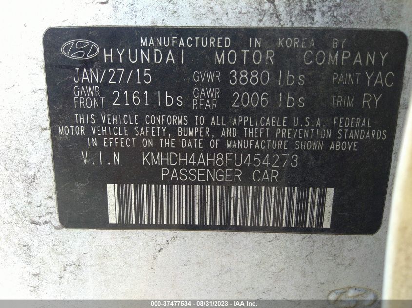 2015 HYUNDAI ELANTRA SPORT - KMHDH4AH8FU454273