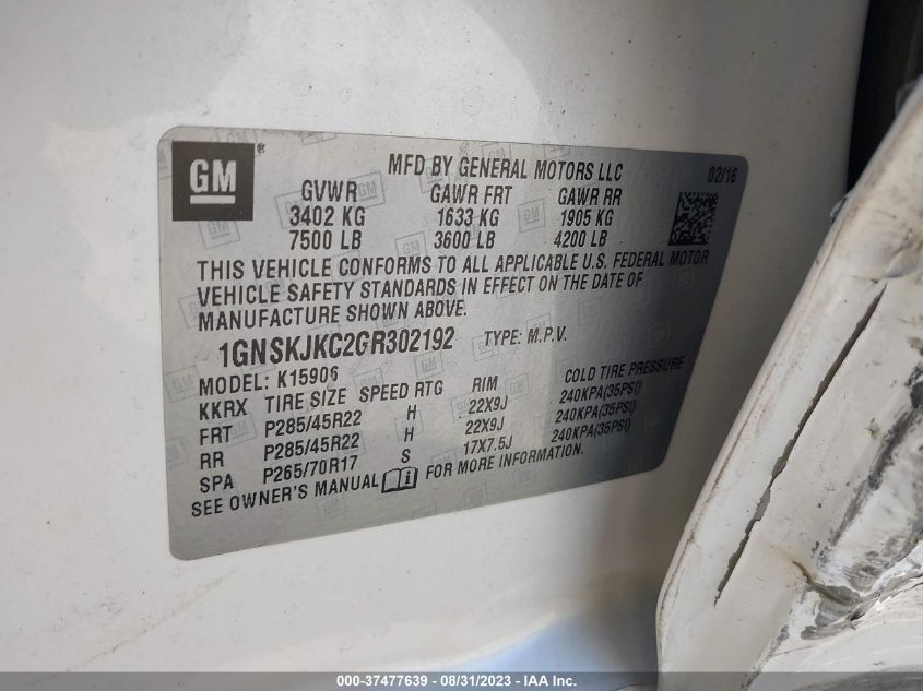 2016 CHEVROLET SUBURBAN LTZ - 1GNSKJKC2GR302192