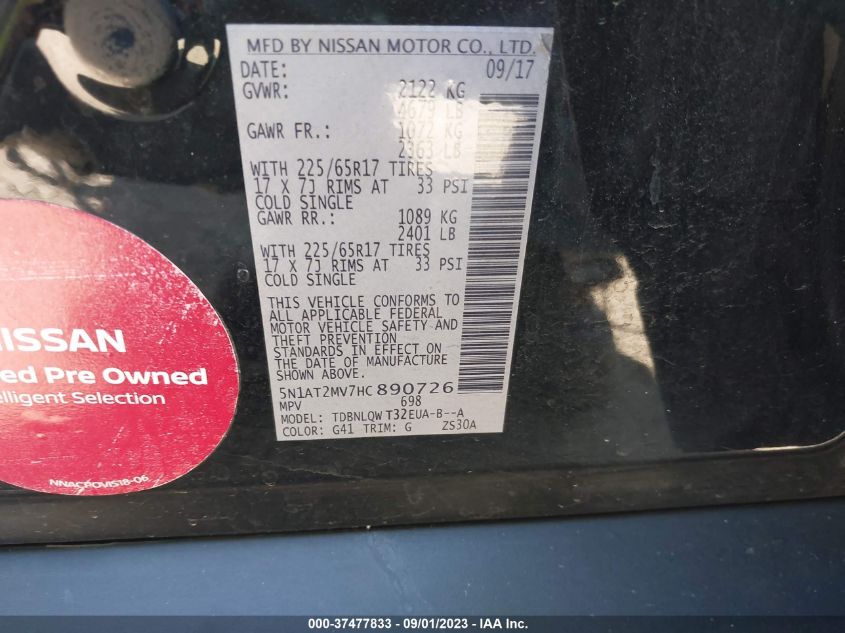 2017 NISSAN ROGUE SV - 5N1AT2MV7HC890726