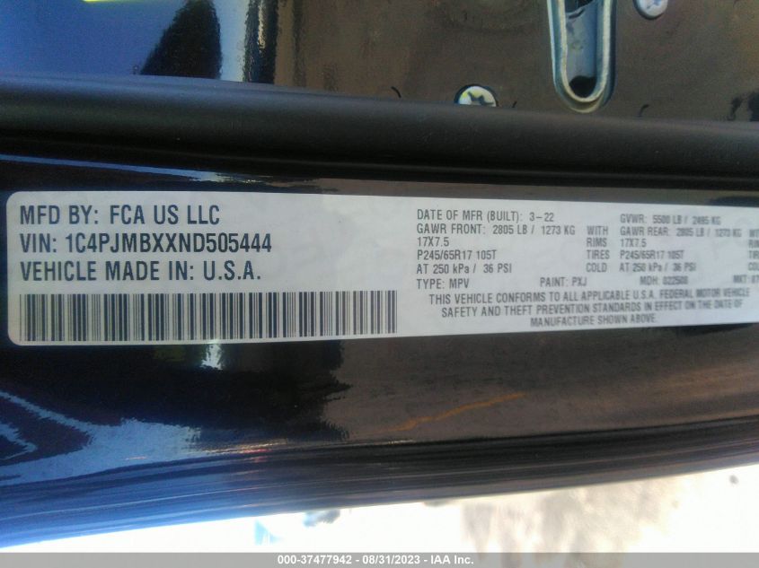2022 JEEP CHEROKEE - 1C4PJMBXXND505444