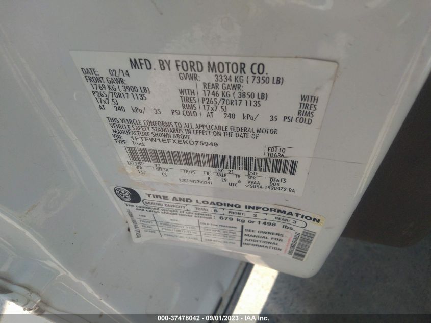 2014 FORD F-150 XL/XLT/STX/FX4/LARIAT - 1FTFW1EFXEKD75949