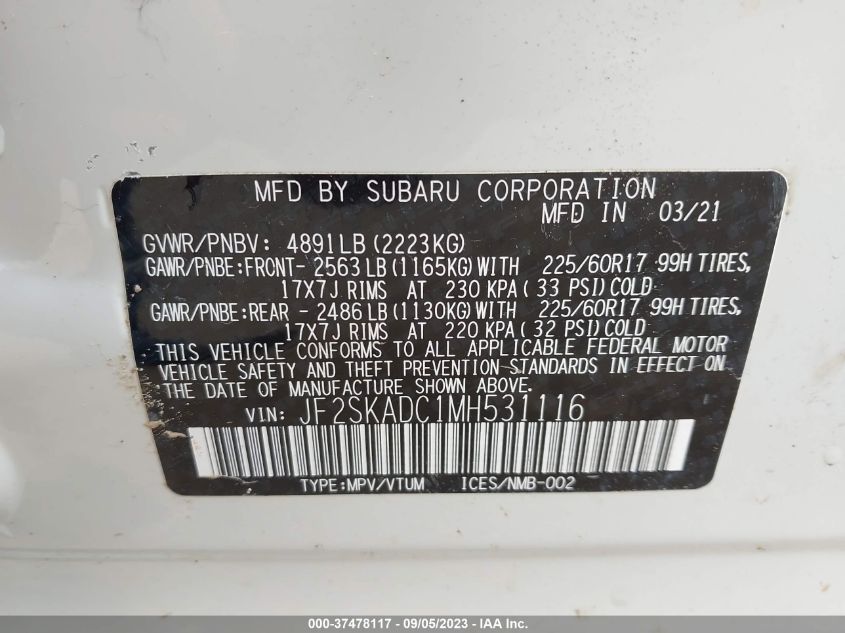 2021 SUBARU FORESTER - JF2SKADC1MH531116