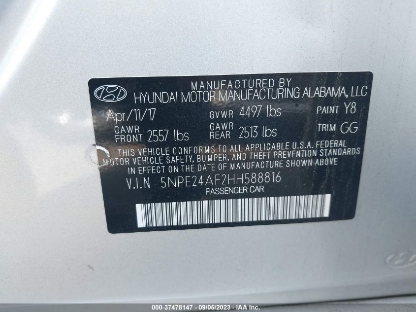 2017 HYUNDAI SONATA 2.4L - 5NPE24AF2HH588816