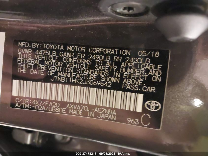 2018 TOYOTA CAMRY LE/SE/XLE/L - JTNB11HK2J3069642