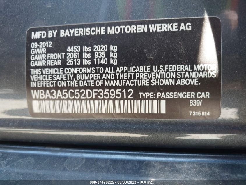 2013 BMW 3 SERIES 328I - WBA3A5C52DF359512