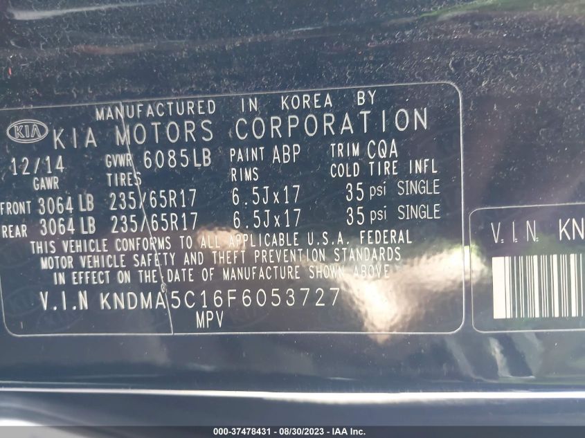 2015 KIA SEDONA L - KNDMA5C16F6053727