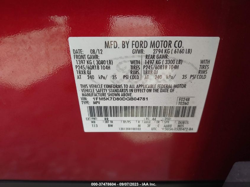 2013 FORD EXPLORER XLT - 1FM5K7D80DGB04781