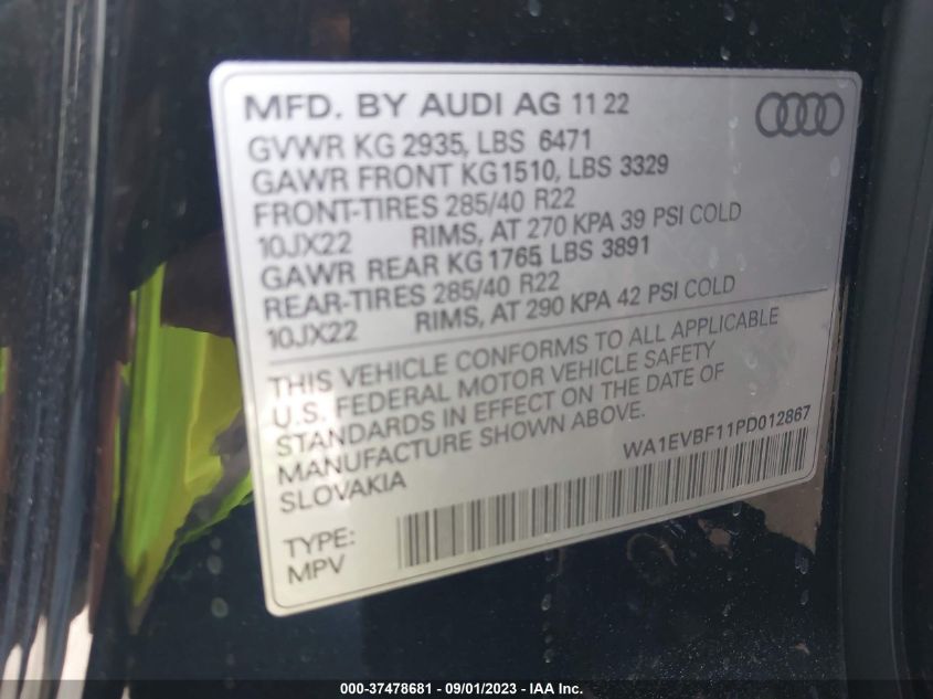 2023 AUDI Q8 PREMIUM PLUS WA1EVBF11PD012867