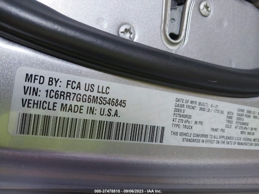 2021 RAM 1500 CLASSIC WARLOCK - 1C6RR7GG6MS546845