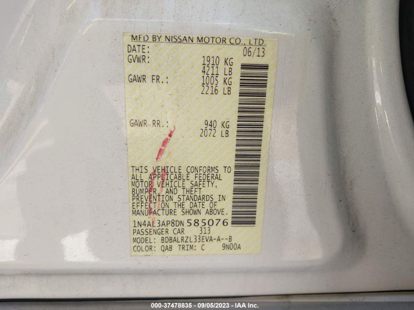 2013 NISSAN ALTIMA 2.5 S - 1N4AL3AP8DN585076