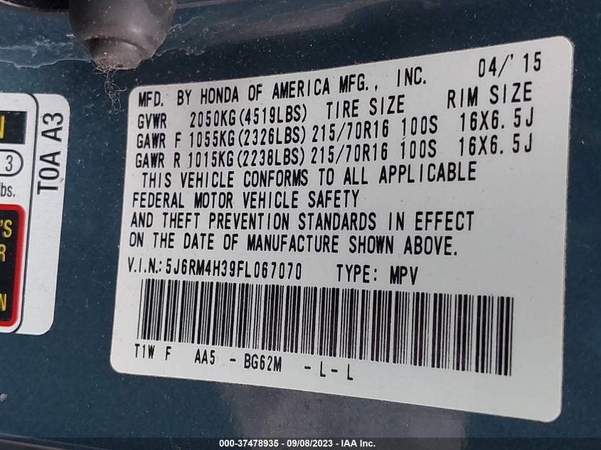 2015 HONDA CR-V LX - 5J6RM4H39FL067070